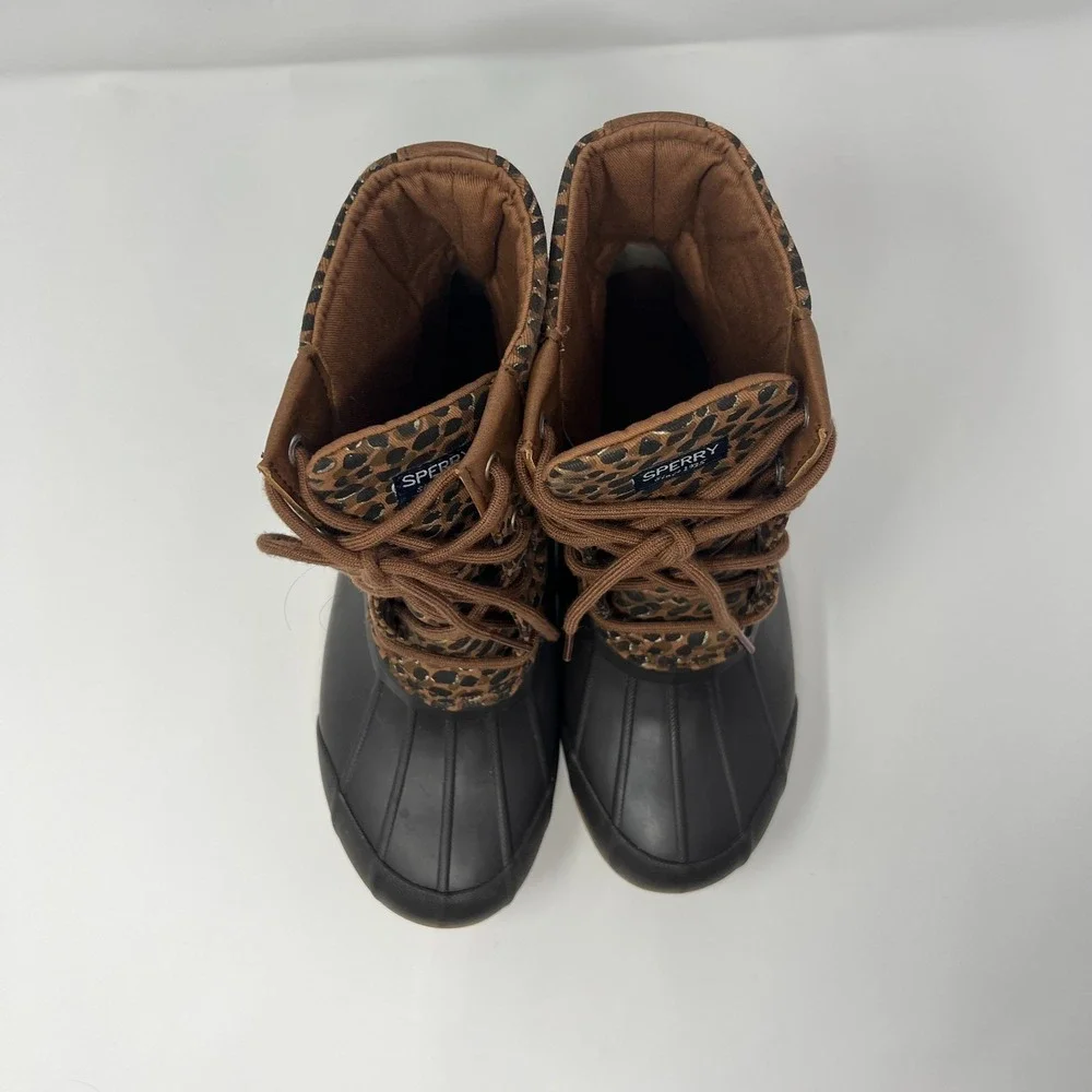 Sperry Port Boot Tan‎ Leopard Girls Size 6M SCK 165445